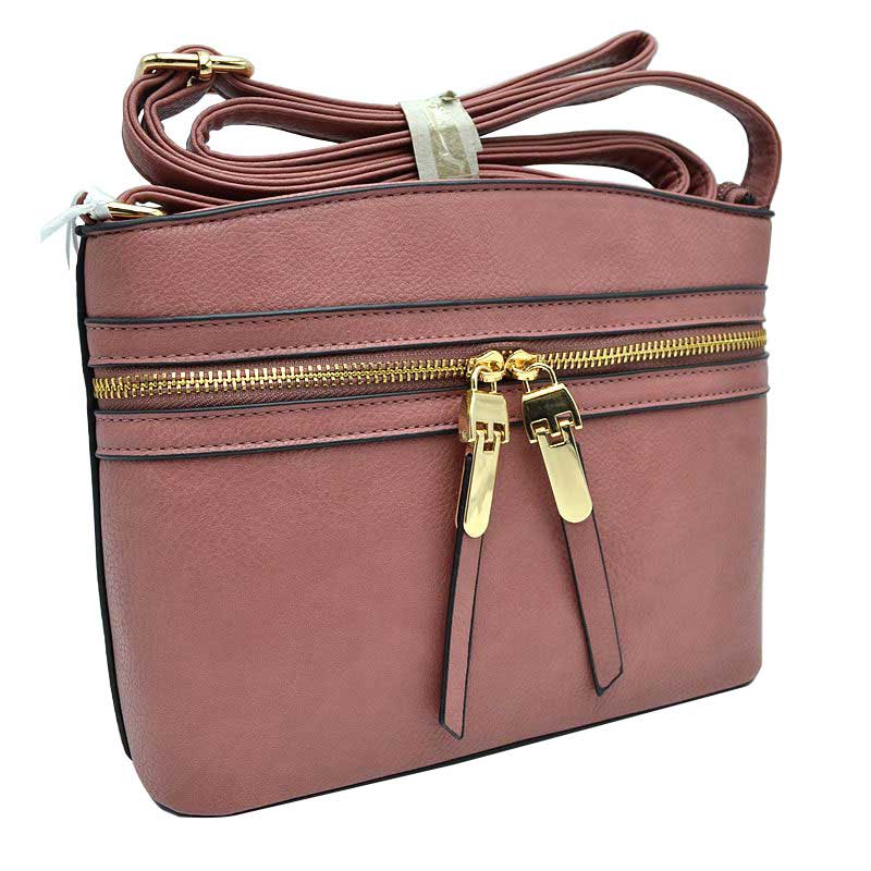 Zipper Detail Women's Crossbody Soft Faux Leather Bag