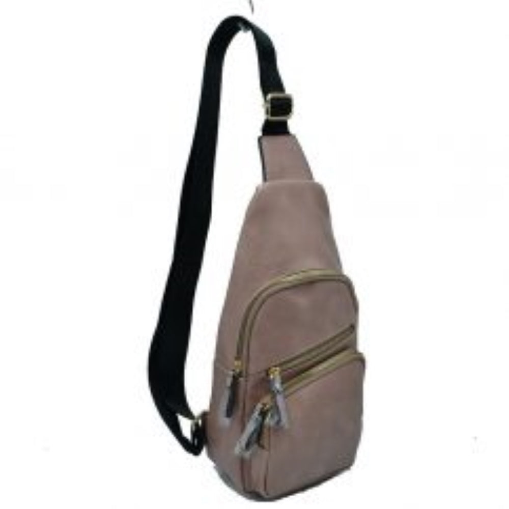 Multi-Zipper Crossbody Sling Bag with Adjustable Strap
