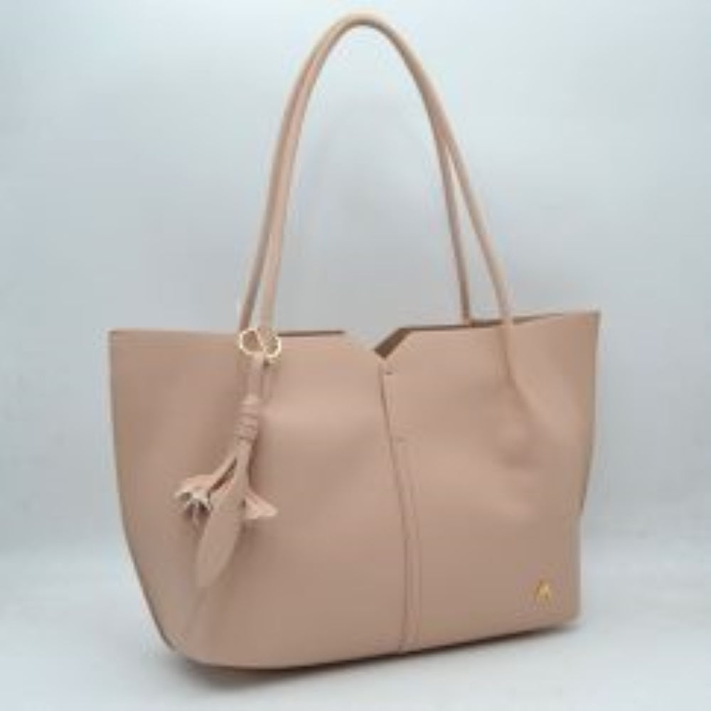 Minimalist Structured Tote Bag with Geometric Cutout and Tassel Accent