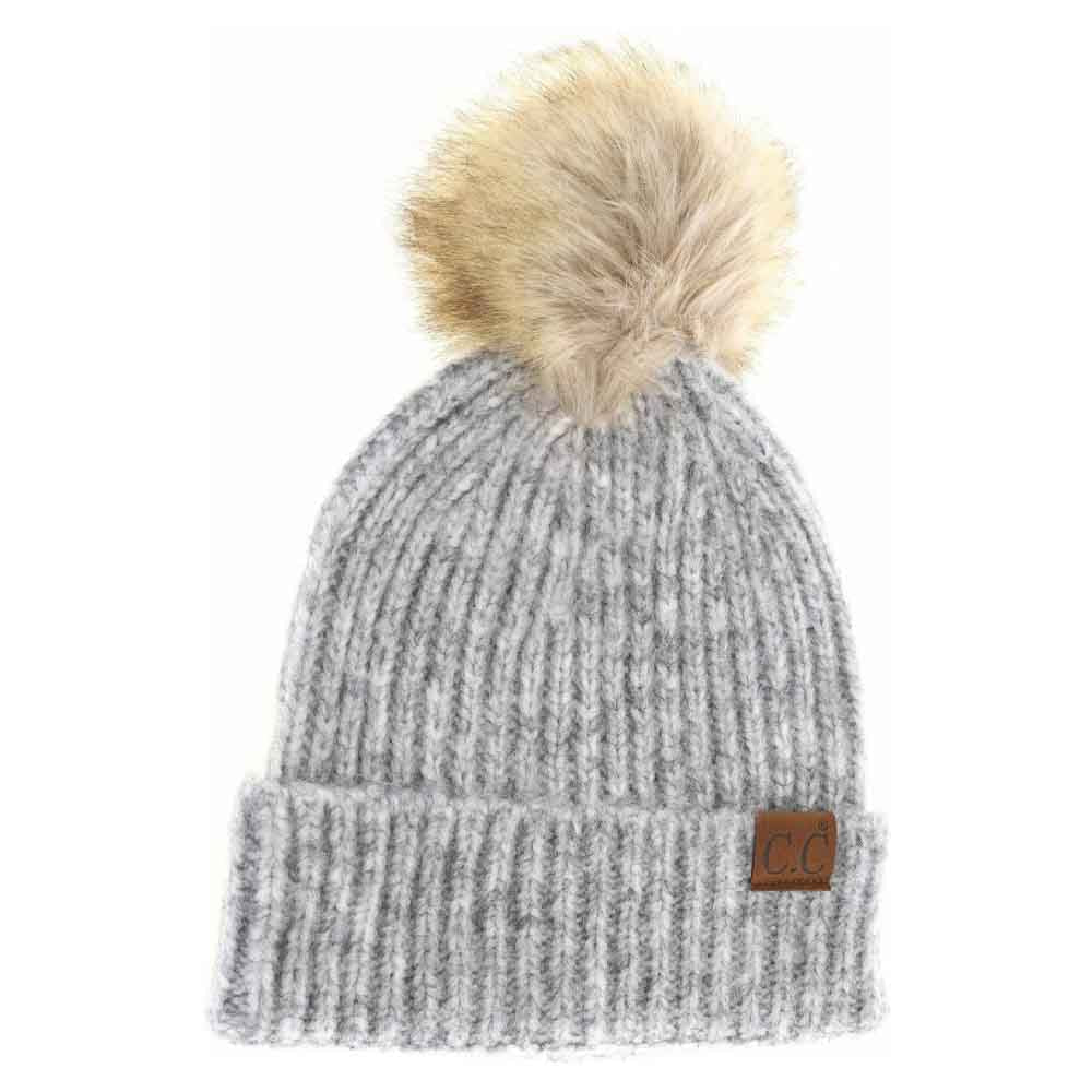 Soft Ribbed Fur Pom C.C Beanie