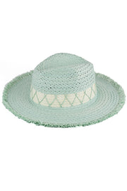 Chevron Band Frayed Two Tone Straw Sun Hat