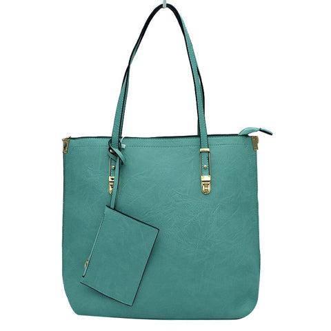 Soft Faux Leather Tote Handbag With Wallet