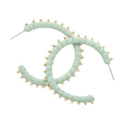 Metal Ball Trimmed Raffia Wrapped Hoop Earrings