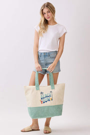 BEACH BUM Letter with Palm Tree and Drink Terry Tote Bag