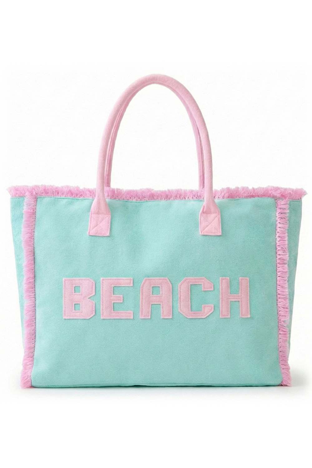 BEACH Letter Frayed Edge Trim Summer Tote Bag
