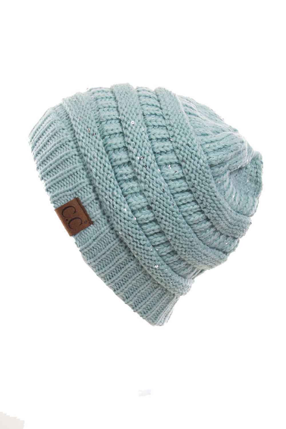 C.C Sequin Ponytail Messy Bun Beanie
