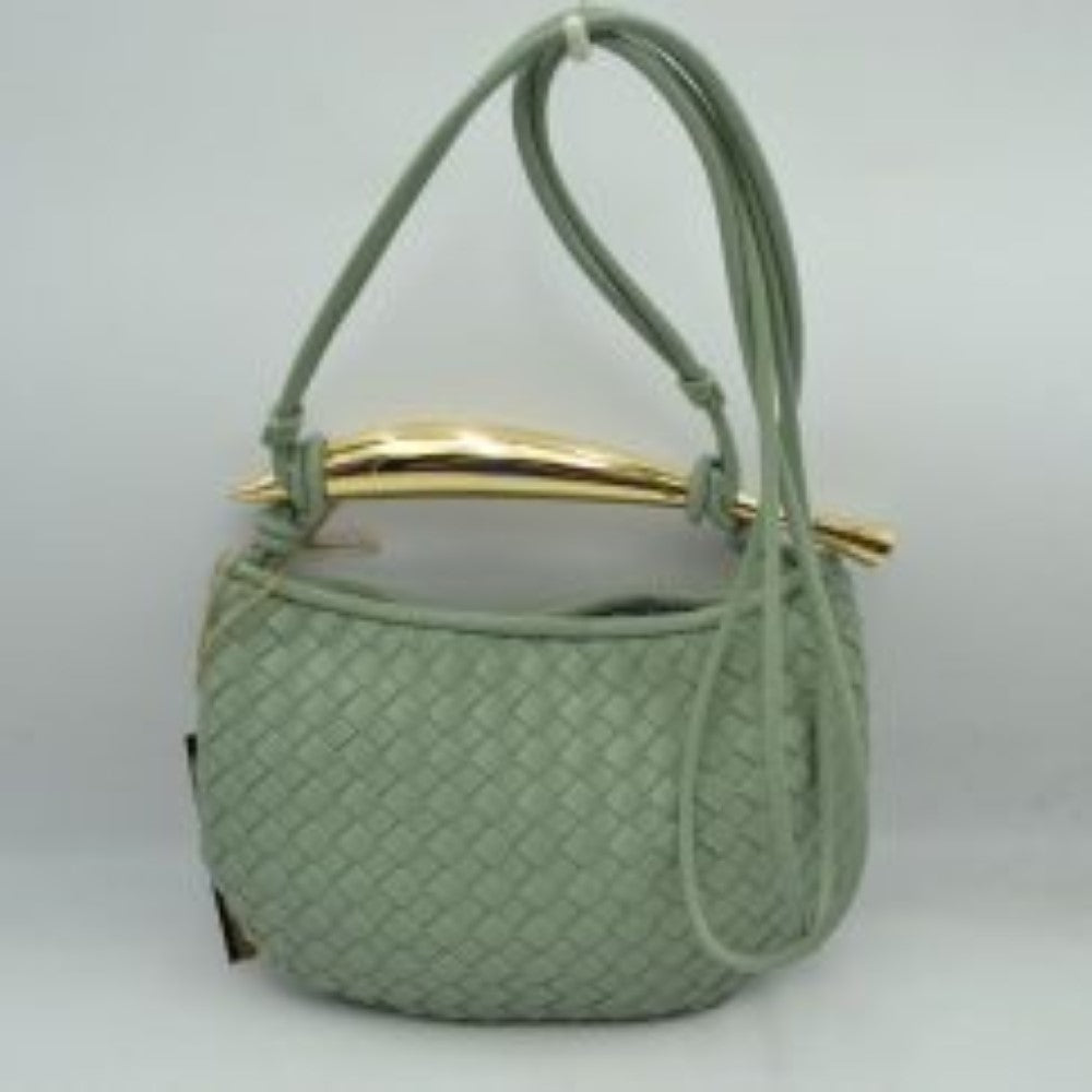 Woven Pattern Crossbody Bag with Metallic Handle