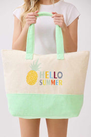 HELLO SUMMER Multi Color letter and Pineapple Terry Tote Bag