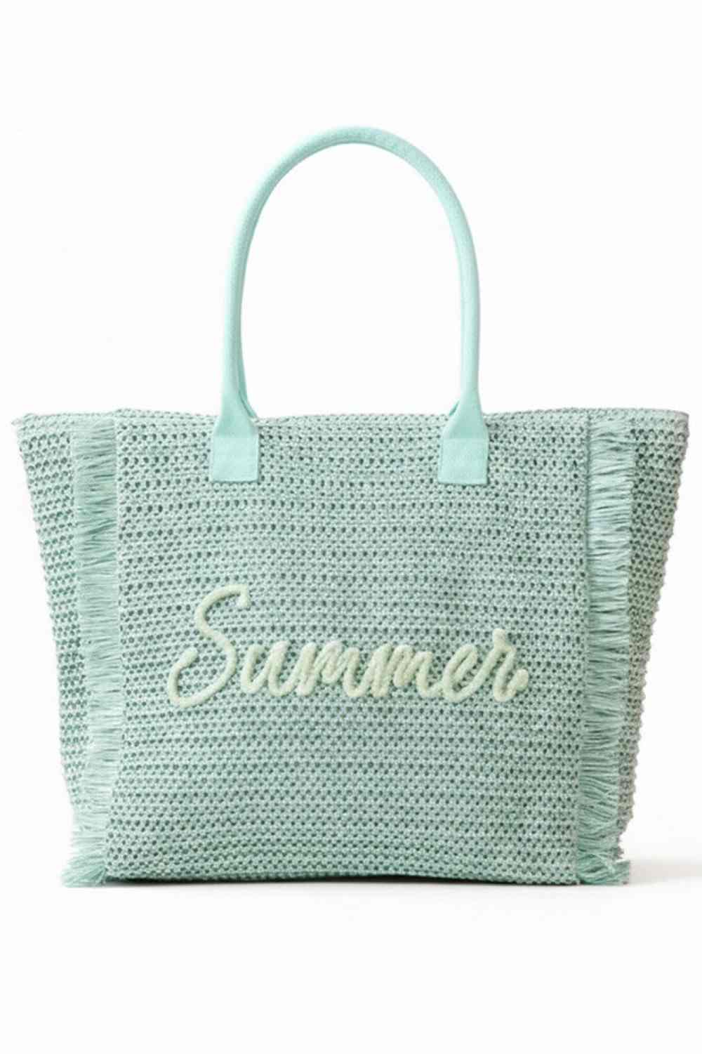 SUMMER Letter and Gold Lurex Woven Straw Fringe Tote Bag