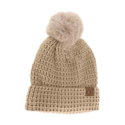 Waffle Knit Faux Fur Pom C.C Beanie