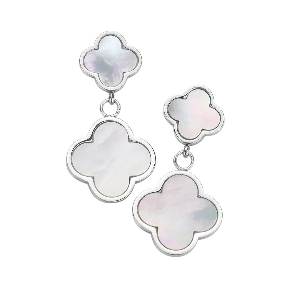 Stainless Steel Quatrefoil Link Dangle Earrings