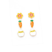 3Pairs Enamel Flower Carrot Easter Egg Stud Earrings