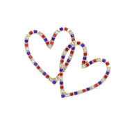 Women's American USA Colored Stone Cluster Open Heart Earrings 4th of July