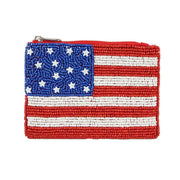 American USA Flag Pattern seed Beaded Mini Pouch Bag