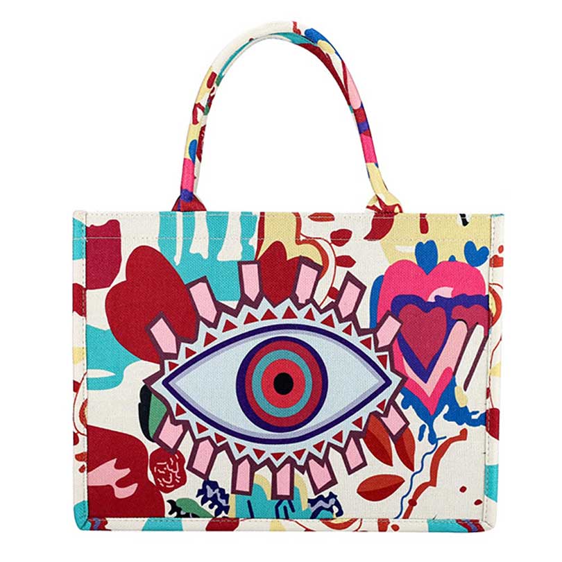 Evil Eye Hamsa Hand Printed Tote Bag