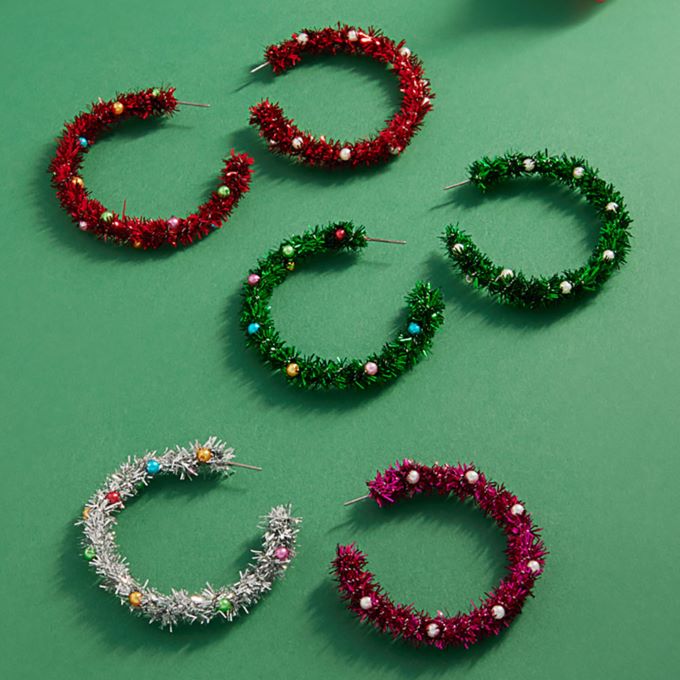 Christmas Tinsel Hoop Earrings