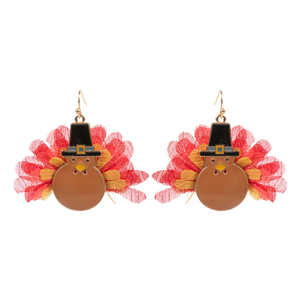 Enamel Thanksgiving Turkey Dangle Earrings