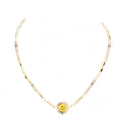 Faceted Bead Trimmed Smile Accented Necklace