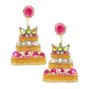 Felt Back Stone Beaded Cake Dangle Earrings