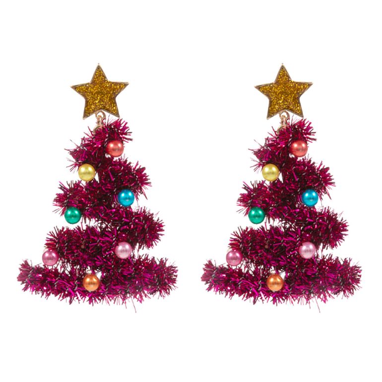 Tinsel Christmas Tree Earrings