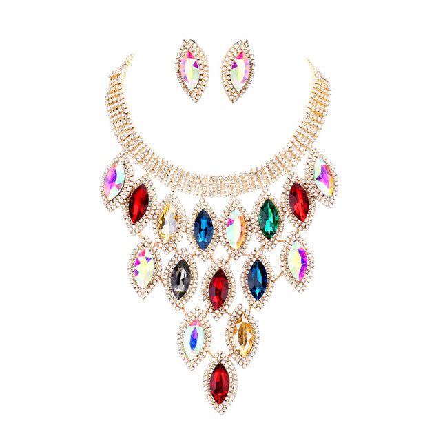 Rhinestone Pave Oval Stone Cluster Vine Necklace