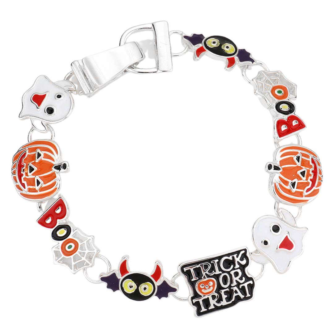 Boo Trick Or Treat Ghost Pumpkin Bat Link Magnetic Bracelet