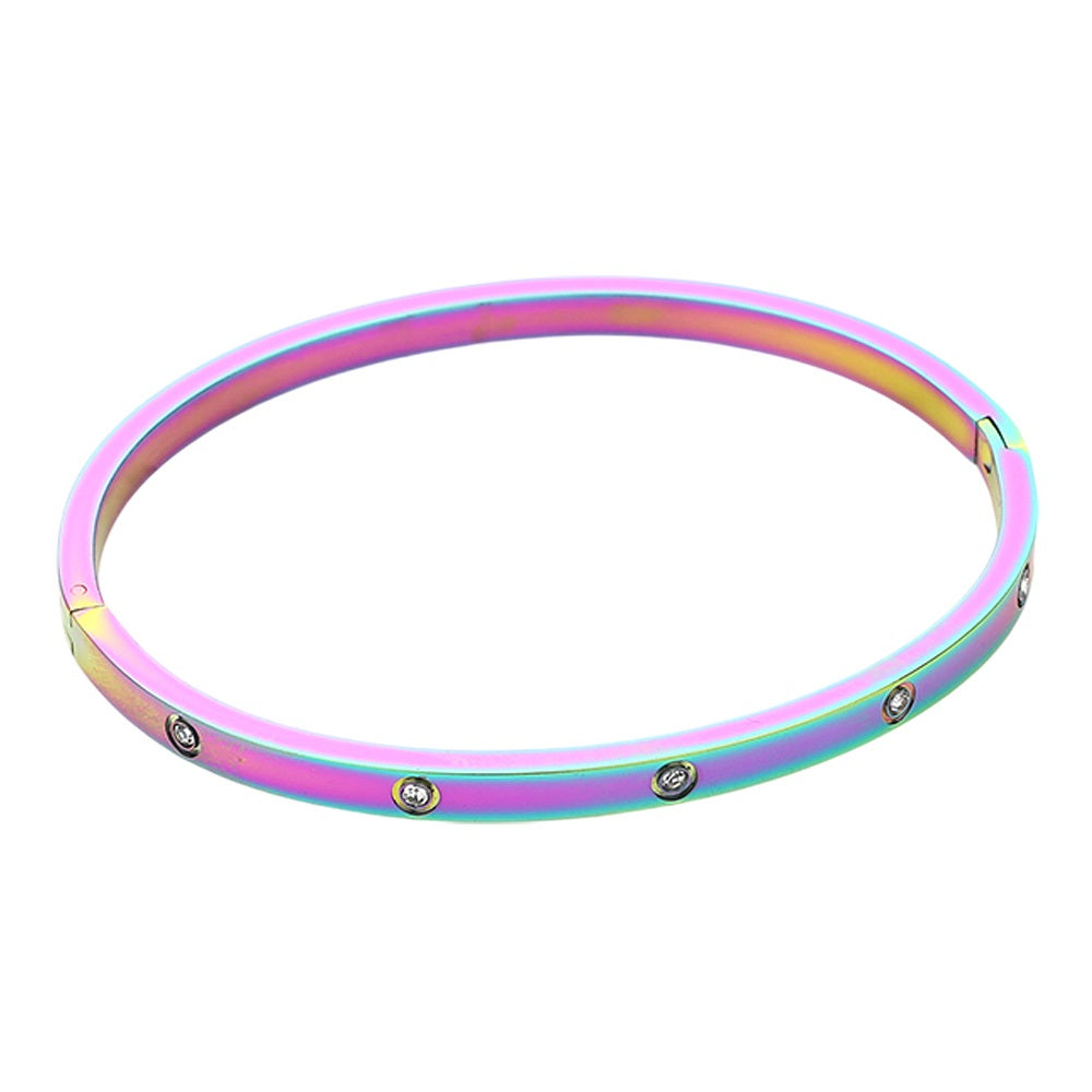 Stainless Steel Crystal Embellished Bangle Evening Bracelet