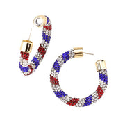 Rhinestone Detail Clear Stone Pave USA Flag Half Hoop Earrings Patriotic Earrings Rhinestone Hoop Earrings