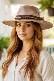 Distressed Fabric Band Rustic Cowgirl Fedora Hat