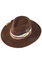 Distressed Fabric Band Rustic Cowgirl Fedora Hat