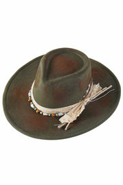 Band Rustic Cowgirl Fedora Hat with Distressed Fabric