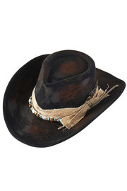 Distressed Fabric Band Rustic Cowgirl Fedora Hat