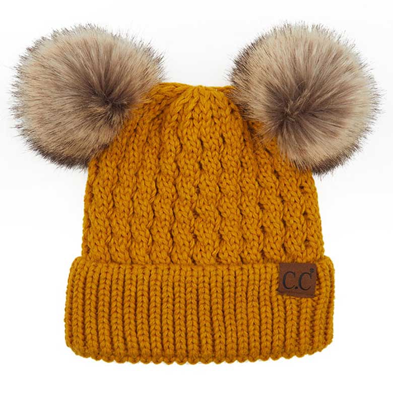 C.C Women's Double Pom All Over Cable Knit Beanie