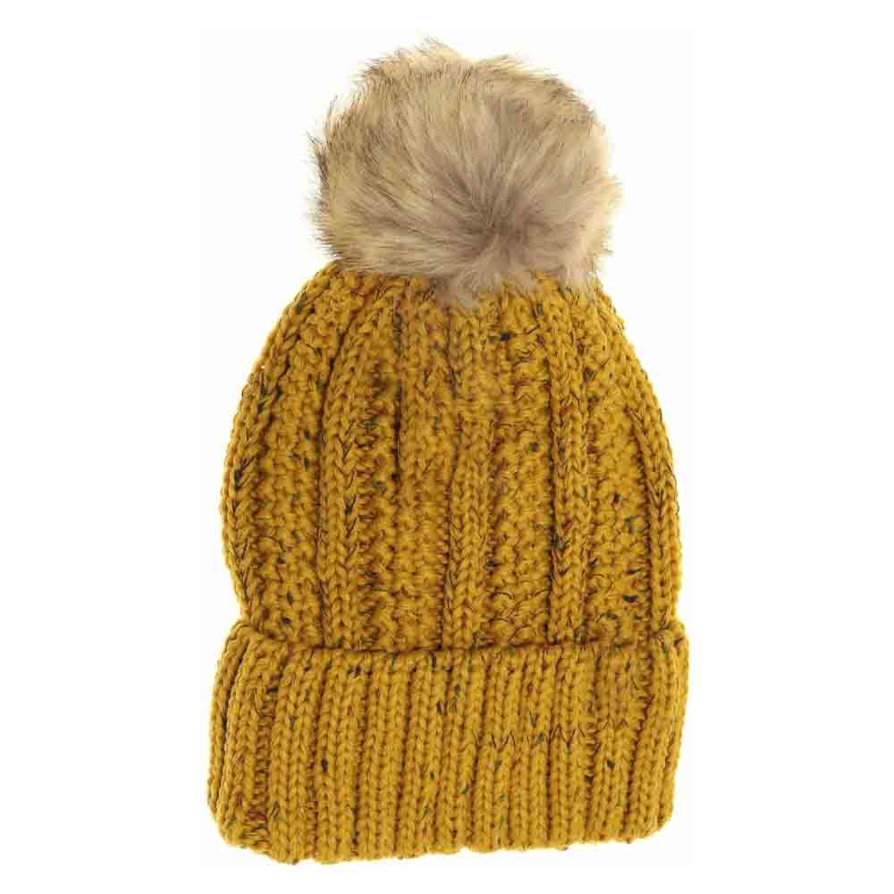 Fuzzy Lined Flecked Fur Pom C.C Beanie
