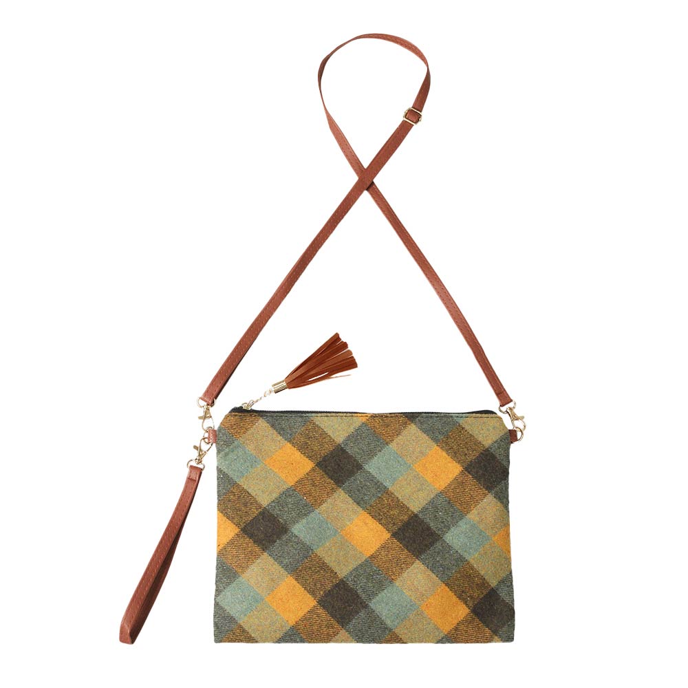 Plaid Check Crossbody Clutch Bag