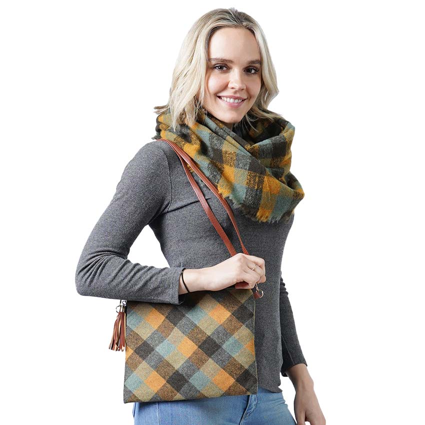 Plaid Check Crossbody Clutch Bag