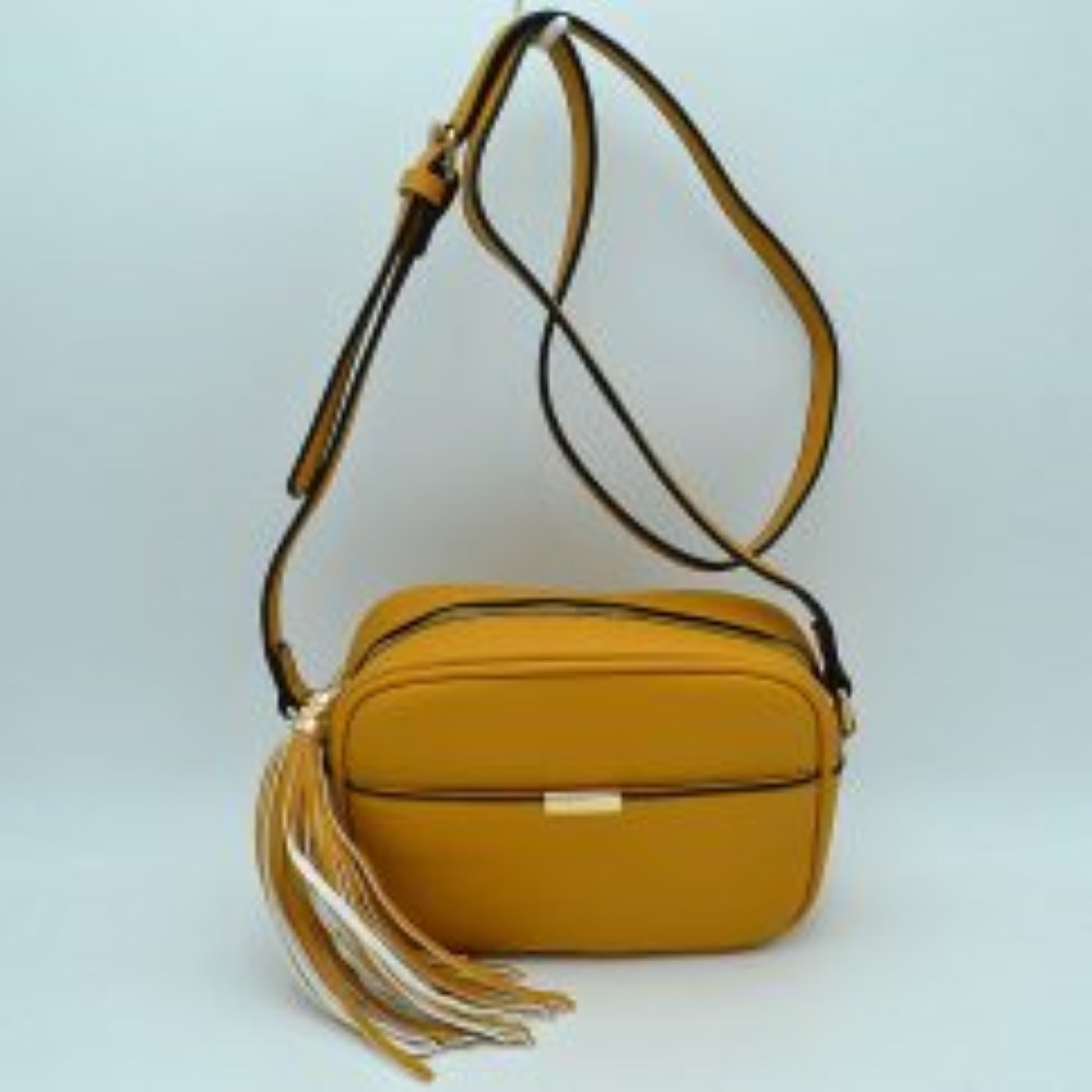 Pebbled Camera Crossbody Bag with Large Statement Tassel Accent