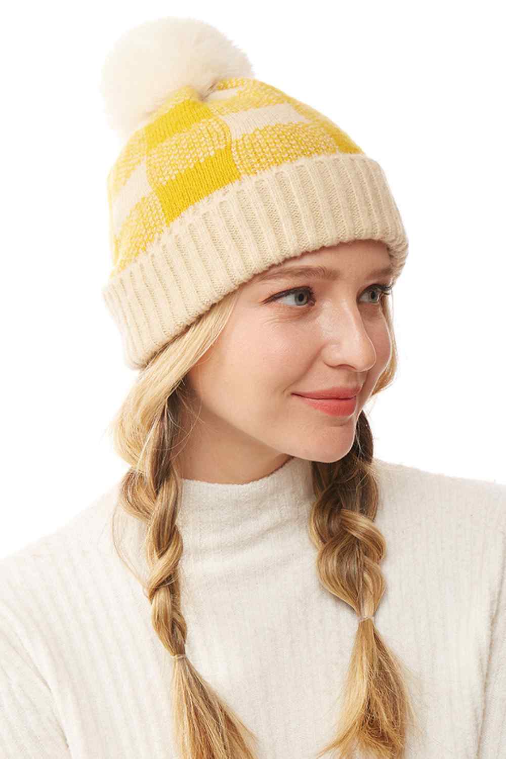 Buffalo Check Beanie with Pom Pom