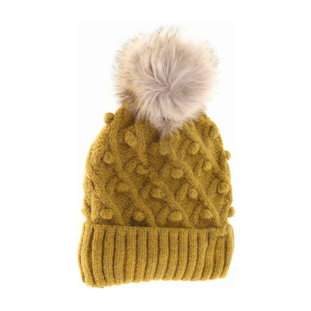 Bobble Knit Fur Pom C.C Beanie