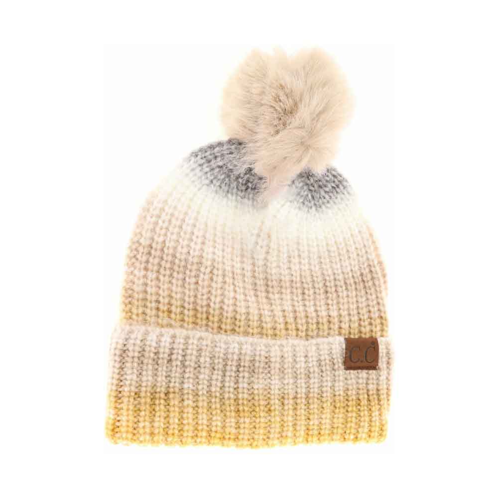 Multicolored Ombre Fur Pom C.C Beanie