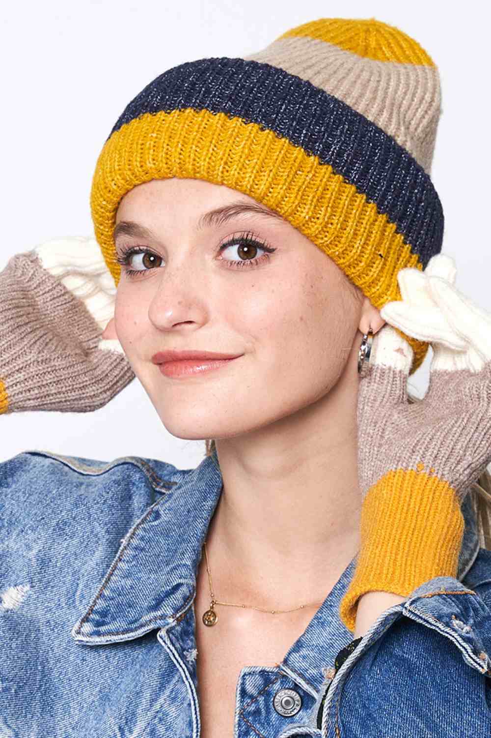 Stripe Color Block Ribbed Beanie