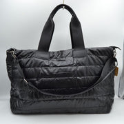 Horizontal Puffer Quilted Weekender Travel Duffel Bag with Shoulder Strap