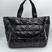 Grid Quilted Puffer Weekender Travel Duffel Bag with Exterior Zipper Pockets