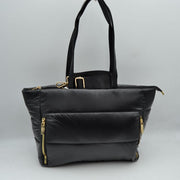 Padded Puffer Tote Bag with Multi-Strap Options and Gold Zippers