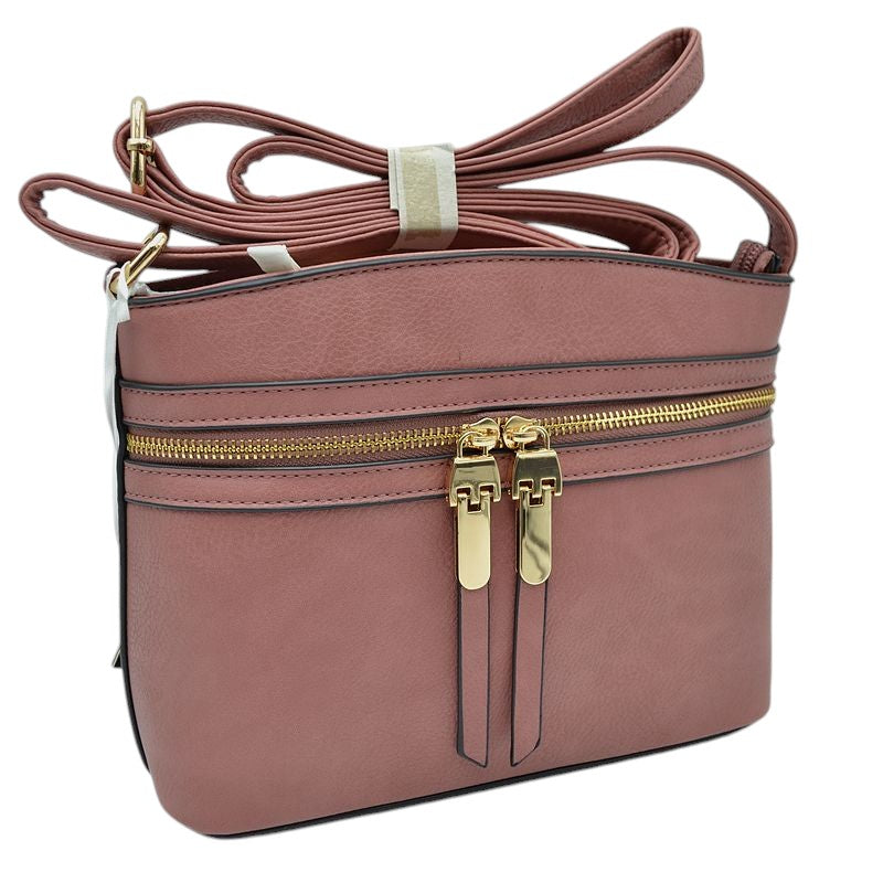 Zipper Detail Women's Crossbody Soft Faux Leather Bag