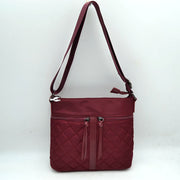 Quilted Crossbody Bag with Front Zipper Pockets and Adjustable Strap