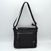 Quilted Nylon Crossbody Bag with Buckle Accents and Tassel Charm