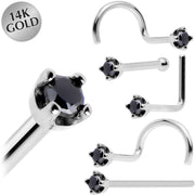 Solid 14K White Gold 1.5mm Genuine Black Diamond Nose Ring