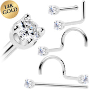 Solid 14K White Gold 2mm Genuine Diamond Nose Ring
