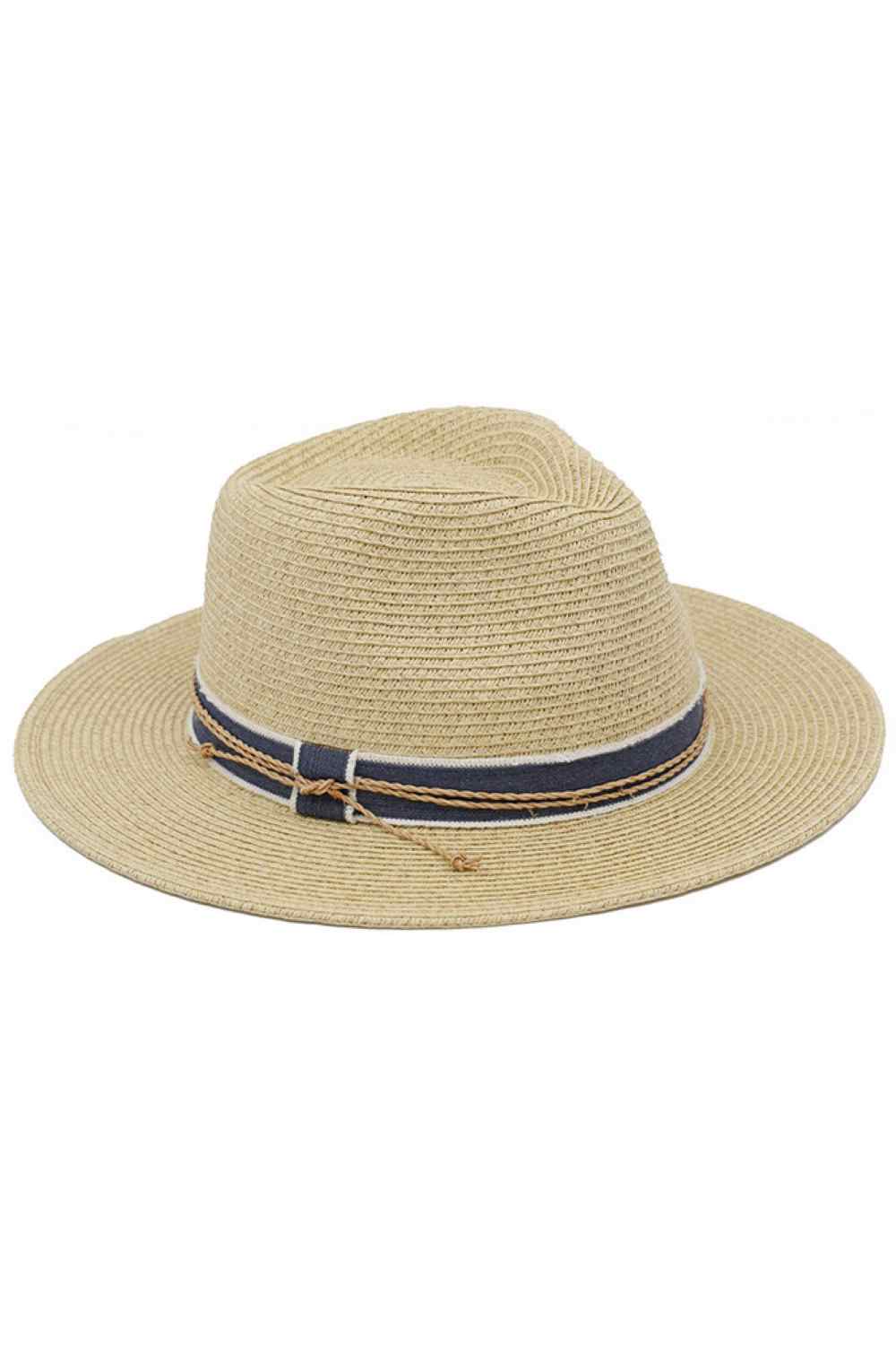 Contrast Ribbon with Braided Cord Detail Straw Fedora Hat